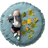 Yissone Baby-Spielmatte, rund, gerafft, weiche Baumwolle, Krabbeldecke, Spielteppich, 105 cm