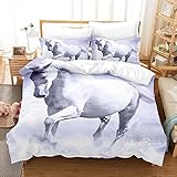 Bettwäsche-Set für Doppelbett, Tiermotiv, atmungsaktives Polyester, 3-teilig, mit Reißverschluss,...