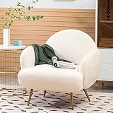 AISALL Sessel Moderner Loungesessel Einzel Loungesofa Lounge Sofa Gemütlicher Teddystoff Goldene...