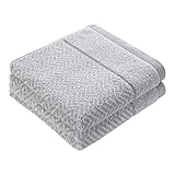 herzbach home Handtuch Set 100% Baumwolle Gemustert (Silbergrau/Weiß, 2 Handtücher 50x100 cm)
