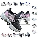 QWERTY Rollschuhe Mädchen Quad Roller Skates Damen Skate Roller ，2-in-1- Skate Schuhe Sportschuhe...