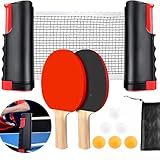 Tischtennisschläger Set mit Einziehbarem,Tischtennis Netze Set mit Einziehbarem Netz,2 Schläger,3...