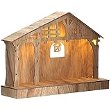 ARTECSIS Weihnachtskrippe beleuchtet I Kleine Krippe aus Holz 26,5 x 19cm I Holzkrippe Krippenstall...