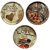 MamboCat 3-er Set Pizzateller Ø 33,3cm Volldekor Motive Lieblings-, Oliven- & Salami Pizza I große...