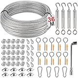 Philtool 36M 3mm Drahtseil, 304 Stahlseil mit Ösen, Edelstahl Drahtseil Spanndraht, PVC-Ummantelt...