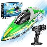 HOTUT Ferngesteuertes Boot,Speedboat,15+ km/h RC-Boot,2,4-GHz Rennboote mit LED-Leuchten,Einstellbar...