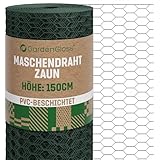 GardenGloss Maschendrahtzaun 150cm Höhe - PVC-Beschichtet Sechseckgeflecht Feinmaschig 13mm x 25mm...
