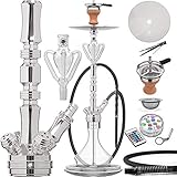 DILAW® TRIPHAN Shisha Edelstahl Silber V2A 96cm Hookah Big Size + LED Licht | Wasserpfeife...