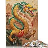 1000-teiliges Puzzle mit goldenem Drachengemälde und Bergkulisse für Erwachsene und Teenager,...