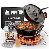 GUSSKÖNIG Dutch Oven Set 4,5 Liter [für 2-4 Person] – Eingebrannter Feuertopf ohne...