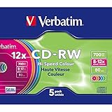 Verbatim CD-RW 700 MB, 5er Pack Slim Case bunt, CD Rohlinge beschreibbar, 52-fache...