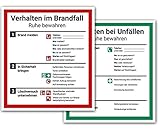 Schild Aushang Verhalten im Brandfall und Verhalten bei Unfällen als Set, 18x20cm, ISO 7010,...