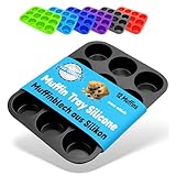 Belmalia Muffinblech aus Silikon für 12 Muffins, antihaftbeschichtet, Cupcakes, Brownies, Kuchen,...