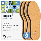 biped 3 Paar Premium Leder Schuheinlagen mit Aktivkohle - Sohlen gegen Schweißfüße - Weiche Leder...