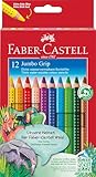 FABER-CASTELL 110912 - Jumbo Buntstifte Set Grip, 12-teilig, dreikant, bruchsicher, für Kinder und...