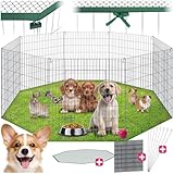 tectake® Freilaufgehege mit Sicherheitsnetz, Ø 204 cm, Welpenauslauf, Kleintierstall mit 8 Gitter,...