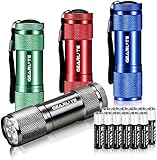 GEARLITE Mini LED Taschenlampe, 4 Pack Aluminium Kinder Taschenlampe Klein mit 12 AAA Batterien,...