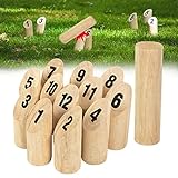 Froadp Kubb Wikingerspiel aus Natürlichem Kiefernholz Wurfspiel Set mit 12 Holznummer und 1...