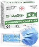ADESTE – 100x Einweg OP Masken Typ IIR, 3-lagig, spritzwassergeschützt, konform mit UNI EN...