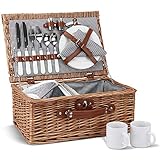 2 Personen Wicker Picknickkorb Set mit isoliertem Kühler, Picknickkorb mit Bechern, Besteck,...