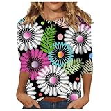 Tshirt Damen 3/4 Ärmel Mit Blume Drucken Sommer Basic Tee Shirt Pullover Sportshirt O Ausschnitt...