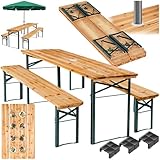 tectake® Bierzeltgarnitur mit Tisch und 2X Bierbank, mit Schirmhalterung und 12 Bodenschoner...