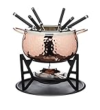 Artesà Fondue-Set mit 6 Gabeln und Schale aus Edelstahl, Keramikschale, Metallständer und Brenner,...