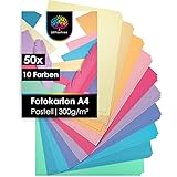 OfficeTree 50 x Tonkarton Pastell A4 - Tonpapier Pastellfarben 300g/m² - 10 Farben - Tonpapier A4 -...