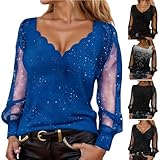 Pailletten Glitzer Oberteile Damen Bluse Silvester Outfit Elegant Festliche Blusen Spitzen Modern...