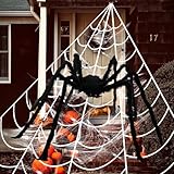 Halloween Deko Outdoor Spinne Groß: 5M Riesen Spinnennetz mit 125CM Halloween Riesen Spinne & 25...