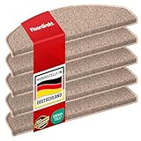 Floordirekt Treppenstufen Matten - London Pro Beige - 1 Stück Stufenmatten Treppenteppich halbrund...