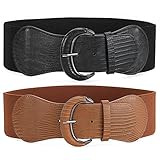 JasGood 2 Stück Damen Breiter Elastischer Taillengürtel Vintage Gürtel Hüftgürtel für Frauen...