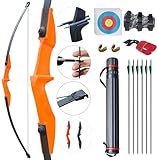 D&Q Recurve Bogen und Pfeil Set 30lbs 40lbs Erwachsene Bogenschießen Langbogen Kit Jagdbogen für...