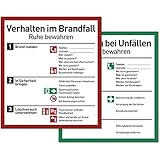 Verhalten im Brandfall und bei Unfällen (Schilder Set - 18x20cm) - Plakat für Büro und Betrieb...