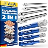 S&R Diamantbohrer Set 8-tlg, 4 x Diamant-Bohrer 5, 6, 8, 10 mm, 4 x YG8 Karbid Hartmetall-Bohrer 4,...