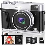 Digitalkamera 4K Optischer Zoom 48MP Kompaktkamera 32G Karte 2 Akkus Autofokus Reisekamera für...