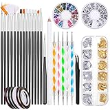 40 Stücke Nail Art Dekoration Zubehör Set, 15 Stücke Nagel Pinsel, 12 Töpfe Folienaufkleber, 6...