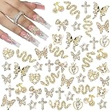 Lilbitty 24 Stück Nagel-Charms, Y2k-Legierung, Nail Art, Strass-Charms, 3D-Herz, Schleife,...