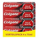 Colgate Zahnpasta Max White Charcoal 4x75ml - Zahncreme mit Aktivkohle, entfernt bis zu 100% der...