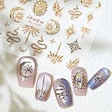 JMEOWIO 3D Nagelsticker Goldmond Stern Schlange Nail Art Sticker Selbstklebend Nagelaufkleber 5D...