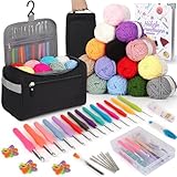 Coopay 73 Stück Häkelset für Anfänger, Tragbar Häkelnadel Set mit 15 Wolle, Tasche,...