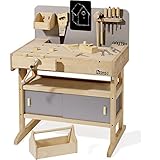 howa Massive Werkbank Kinder aus Hartholz - Große Kinder Werkbank inkl. Werkzeugkiste und...