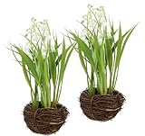 Künstliche Maiglöckchen im Nest 20cm 2er Set Schneeglöckchen Gras Kunstblumen Frühlingsdeko...