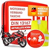 PURAHELP Motorrad Verbandskasten nach aktueller Norm 2024 DIN 13167 (StVO konform) - Inkl. Warnweste...