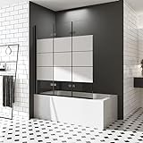 Duschwand für Badewannen 130 x 140 cm 3 teilig Schwarz Milchglas Streife faltbar Duschabtrennung...