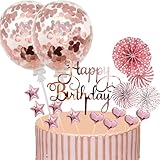 17 Stück Tortendeko Geburstagstorte, Happy Birthday Kuchendeko, Glitter Cake Topper, Rose Gold,...