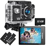 Jadfezy Action Cam FHD 1080P mit 32GB Karte, Unterwasserkamera wasserdicht bis 30M, 140 Grad...