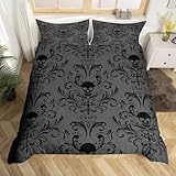 Homewish Erwachsene Gothic Totenkopf Bettwäsche 135x200 Schwarz Damast Bettwäsche Gothic Vintage...