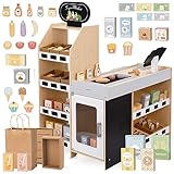 mamabrum Holz Kaufladen Marktstand Spielzeug für Kinder mit Zubehör – Kreatives Rollenspiel ab 3...
