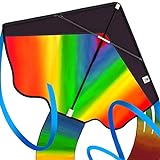 Riesiger Regenbogen-Leichtwinddrache mit 50m Drachenschnur - Lenkdrachen für Kinder -...